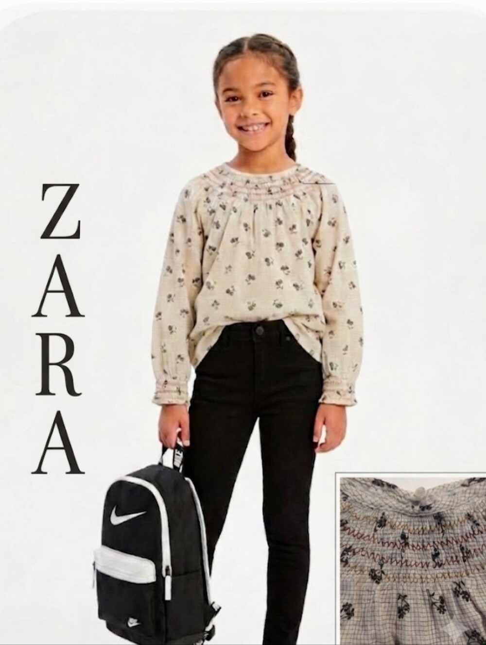 BTS Outfit Zara Girls Floral Smocked Top & Children' Place Black Pants  Size 8